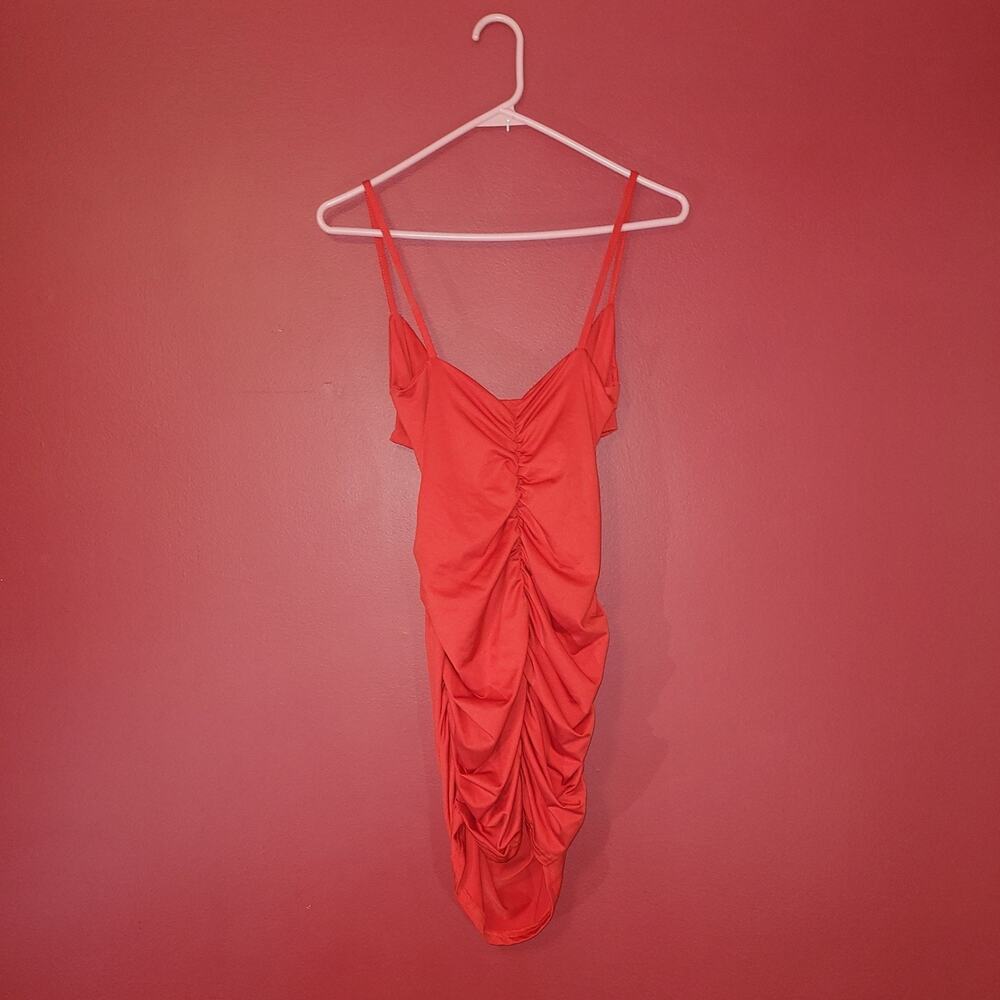 Ruched Spaghetti-Strap Mini Dress in Red